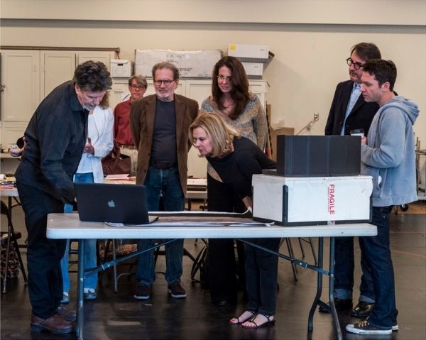 Director Robert Egan, cast member Jeannie Berlin (obscured), Taper Production Manager Photo