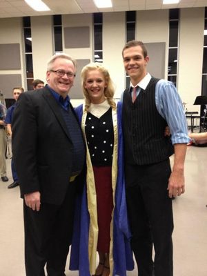 Jeffrey Ellis, Kristi Mason and Tyler Ashley at the presentation of the First Night Robe prior to curtain at opening night of Lipscomb University Theatre's The Pajama Game. @ BroadwayWorld Jeffrey Ellis, Kristi Mason and Tyler Ashley at the presentation of the First Night R Photo