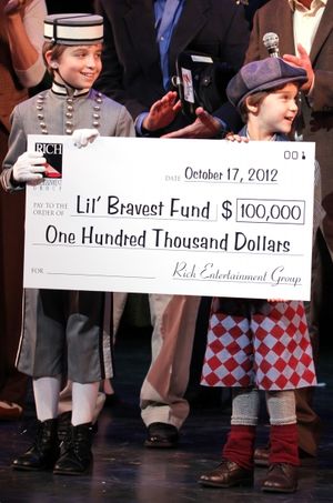 Ethan Khusidman & Zachary Unger with check presentation to Christopher Horgan, Jonathan Ziegler and Timothy Carroll from The Lil' Bravest INC Charity @ BroadwayWorld Ethan Khusidman & Zachary Unger with check presentation to Christopher Horgan, Jonath Photo