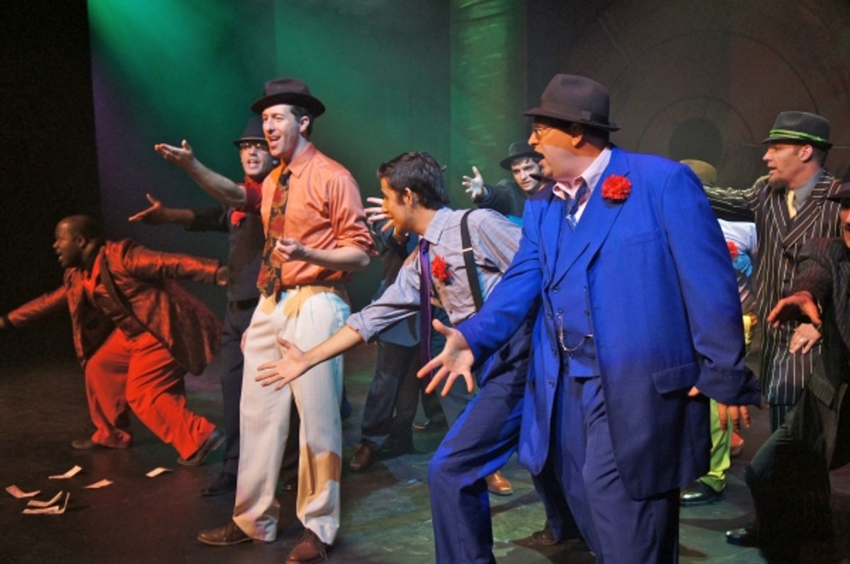 Jared West as Sky Masterson with Crapshooters, performing Luck Be A Lady Tonight. Photo by Kyle C. Greene. at 