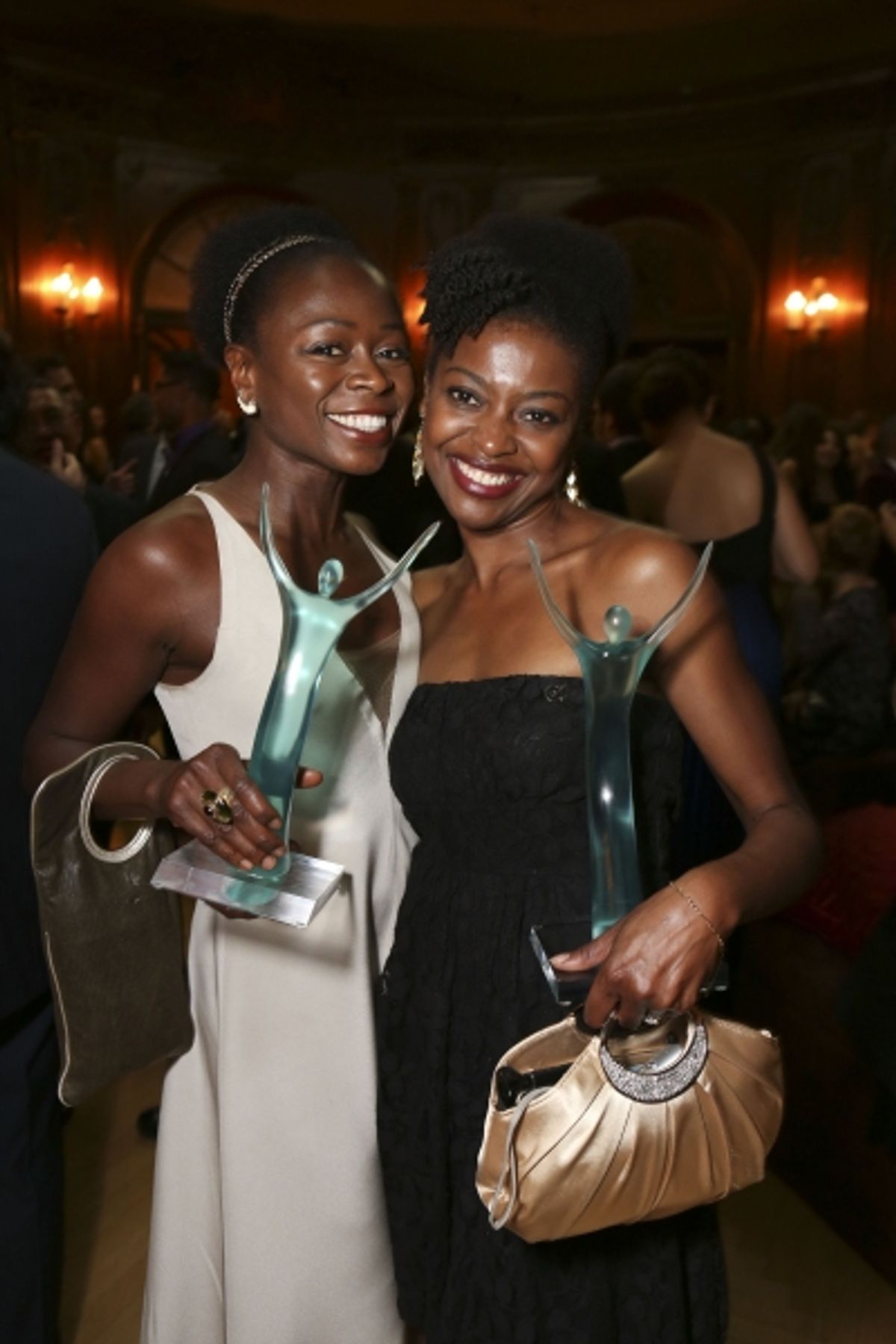 From left, Zainab Jah, Featured in a Play for her role as Prudence in 'The Convert' and La Toya London, Featured in a Musical for her role as Shug Avery in 'The Color Purple: A Musical' pose during the 2012 LA Stage Alliance Ovation Awards at 
