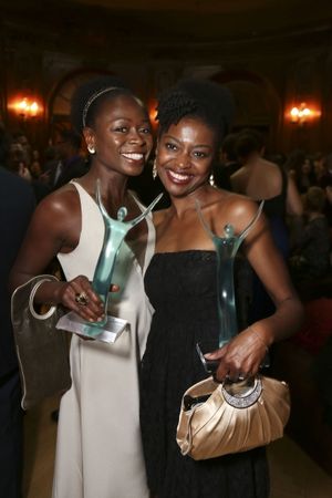 From left, Zainab Jah, Featured in a Play for her role as Prudence in "The Convert" and La Toya London, Featured in a Musical for her role as Shug Avery in "The Color Purple: A Musical" pose during the 2012 LA Stage Alliance Ovation Awards @ BroadwayWorld From left, Zainab Jah, Featured in a Play for her role as Prudence in "The Convert" a Photo