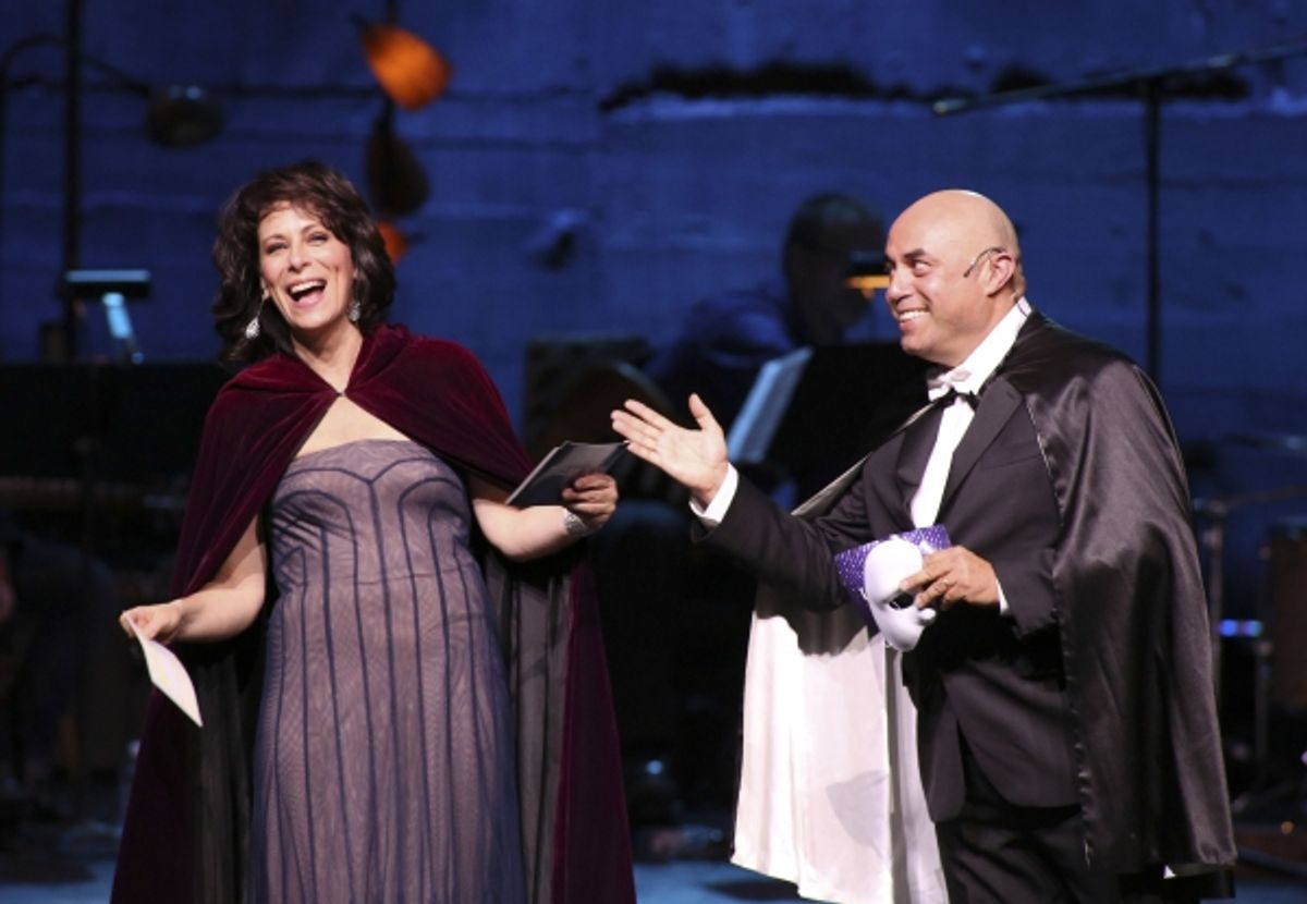 From left, hosts Jane Kaczmarek and Herbert Siguenza, Culture Clash Founding Member on stage during the 2012 LA Stage Alliance Ovation Awards ceremony held at the Los Angeles Theatre on Monday, Nov. 12, 2012, in Los Angeles, Calif. (Photo by Ryan Miller/C at 