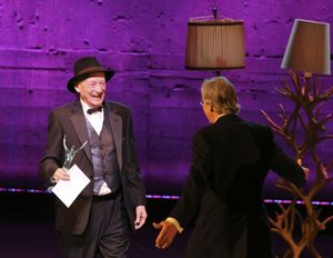 From left, Alan Mandell, Lead in a Play for his role as Estragon in "Waiting for Godot" is about to get hugged by "Godot" co-star Barry McGovern during the 2012 LA Stage Alliance Ovation Awards ceremony held at the Los Angeles Theatre on Monday, Nov @ BroadwayWorld From left, Alan Mandell, Lead in a Play for his role as Estragon in "Waiting for Godo Photo