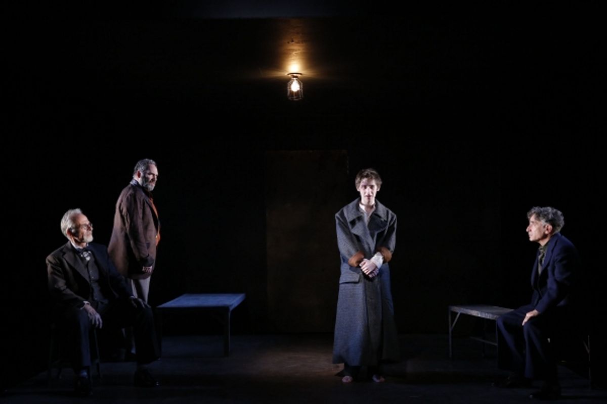 Ron Rifkin, Daniel Oreskes, Noah Robbins, and Chip Zien in The Twenty-Seventh Man, written by Nathan Englander and directed by Barry Edelstein, running at The Public Theater at Astor place through December 9. Photo credit Joan Marcus. at 