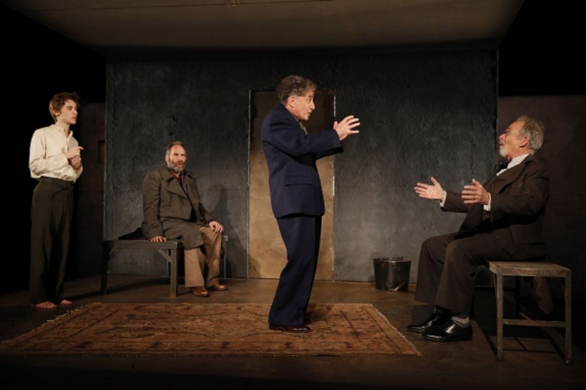 Noah Robbins, Daniel Oreskes, Chip Zien, and Ron Rifkin in The Twenty-Seventh Man, written by Nathan Englander and directed by Barry Edelstein, running at The Public Theater at Astor place through December 9. Photo credit Joan Marcus. at 