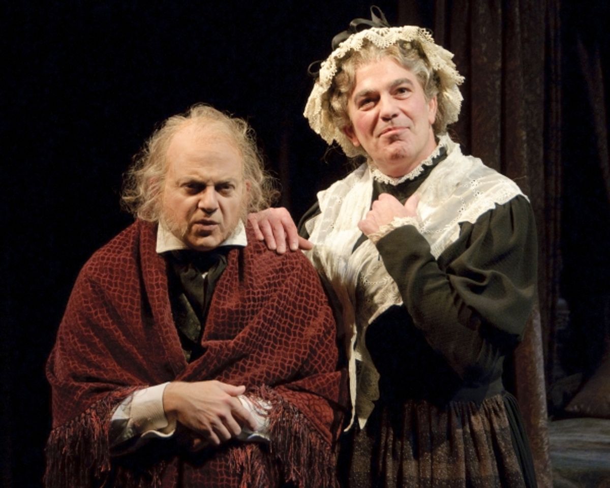 Jeffrey Bean as Ebenezer Scrooge and John Feltch as Mrs. Dilber at 
