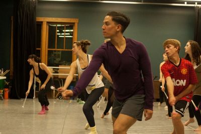  Kevin Santos and Micki Weiner with YouTheatre students Photo