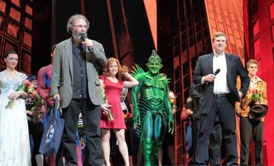 Michael Cohl, Jeremiah Harris and the cast of Spider-Man Turn Off the Dark Photo