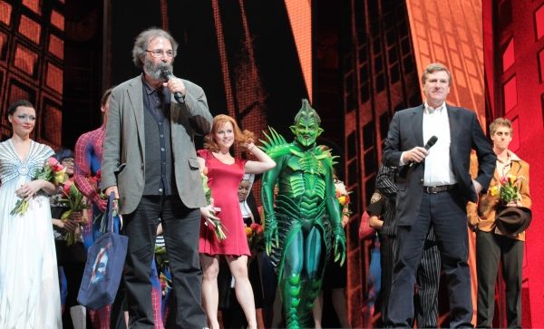 Michael Cohl, Jeremiah Harris and the cast of Spider-Man Turn Off the Dark Photo