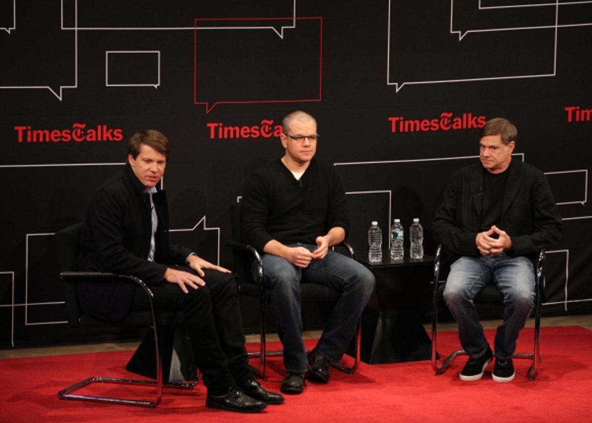 Moderator Hugo Lindgren with Matt Damon & Gus Van Sant  at 