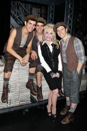 -New York, NY - 11/28/12 - Dolly Parton Visits the Cast of NEWSIES after catching the November 28th performance.-PICTURED: Jacob Guzman, David Guzman, Dolly Parton and Thayne Jasperson-PHOTO by: Dave Allocca /StarPix-Filename: DA48549130-Location: Nederla @ BroadwayWorld -New York, NY - 11/28/12 - Dolly Parton Visits the Cast of NEWSIES after catching the Photo