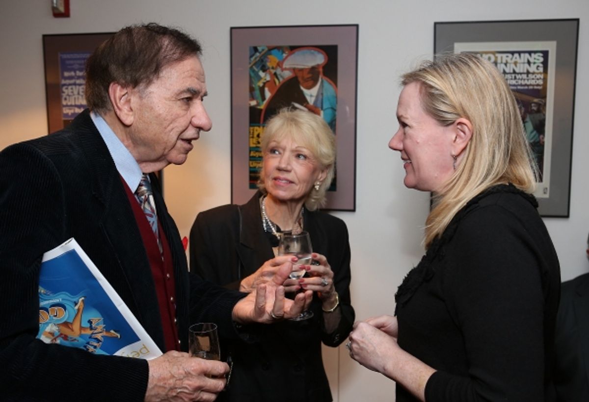 From left, Richard Sherman, Elizabeth Gluck and Director/Choreographer Kathleen Marshall pose during the party for the opening night performance of 'Anything Goes' at the Center Theatre Group/Ahmanson Theatre on 29,  Nov. 28, 2012, in Los Angeles, Calif.  at 