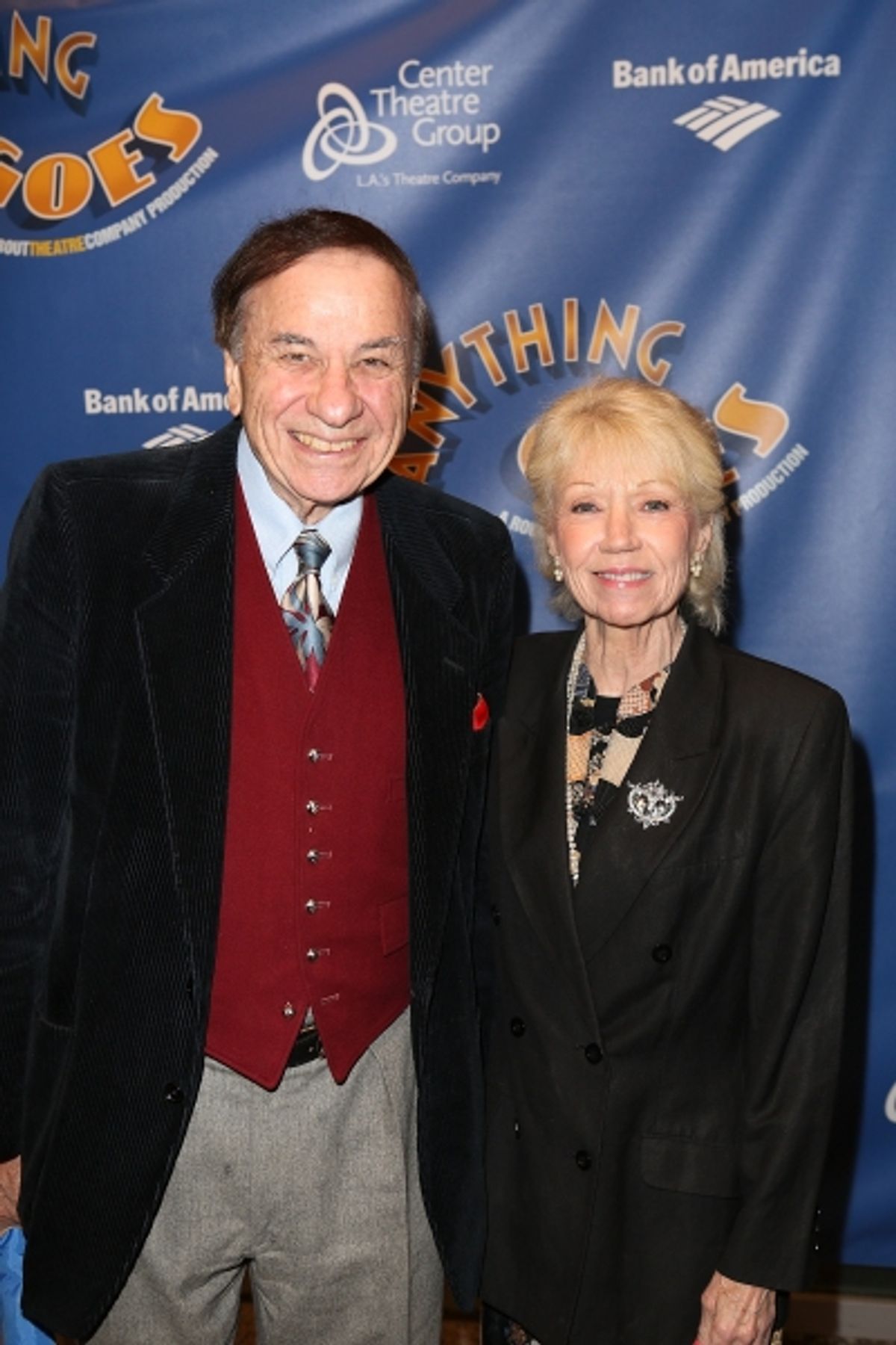 From left, Richard Sherman and Elizabeth Gluck pose during the arrival for the opening night performance of 'Anything Goes' at the Center Theatre Group/Ahmanson Theatre on 28,  Nov. 28, 2012, in Los Angeles, Calif. (Photo by Ryan Miller/Capture Imaging) at 