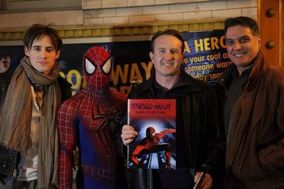 Reeve Carney and Robert Cuccioli with Spider-Man and New York Cares Ã¢â‚¬Å“E Photo