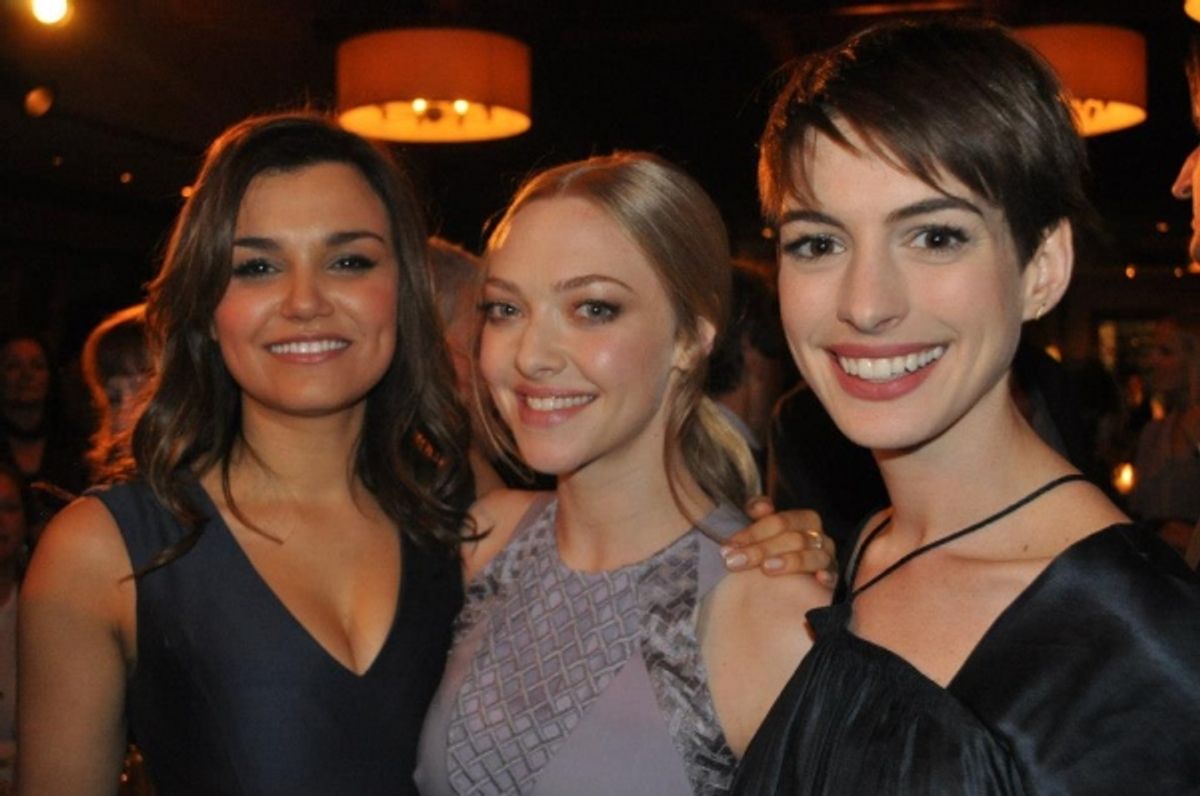Samantha Barks, Amanda Seyfried, Anne Hathaway at 