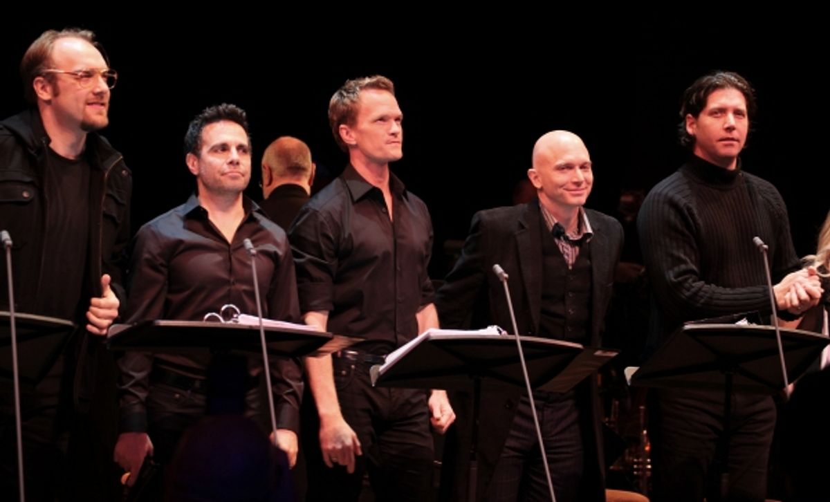 The ensemble cast featuring Alexander Gemignani, Mario Cantone, Neil Patrick Harris, Michael Cerveris & James Barbour at 