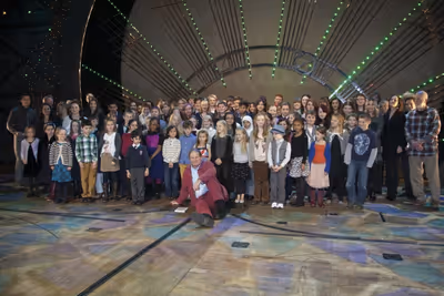 Michael Morpurgo, members of the cast and finalists attend The Wicked Young Writers'  Photo