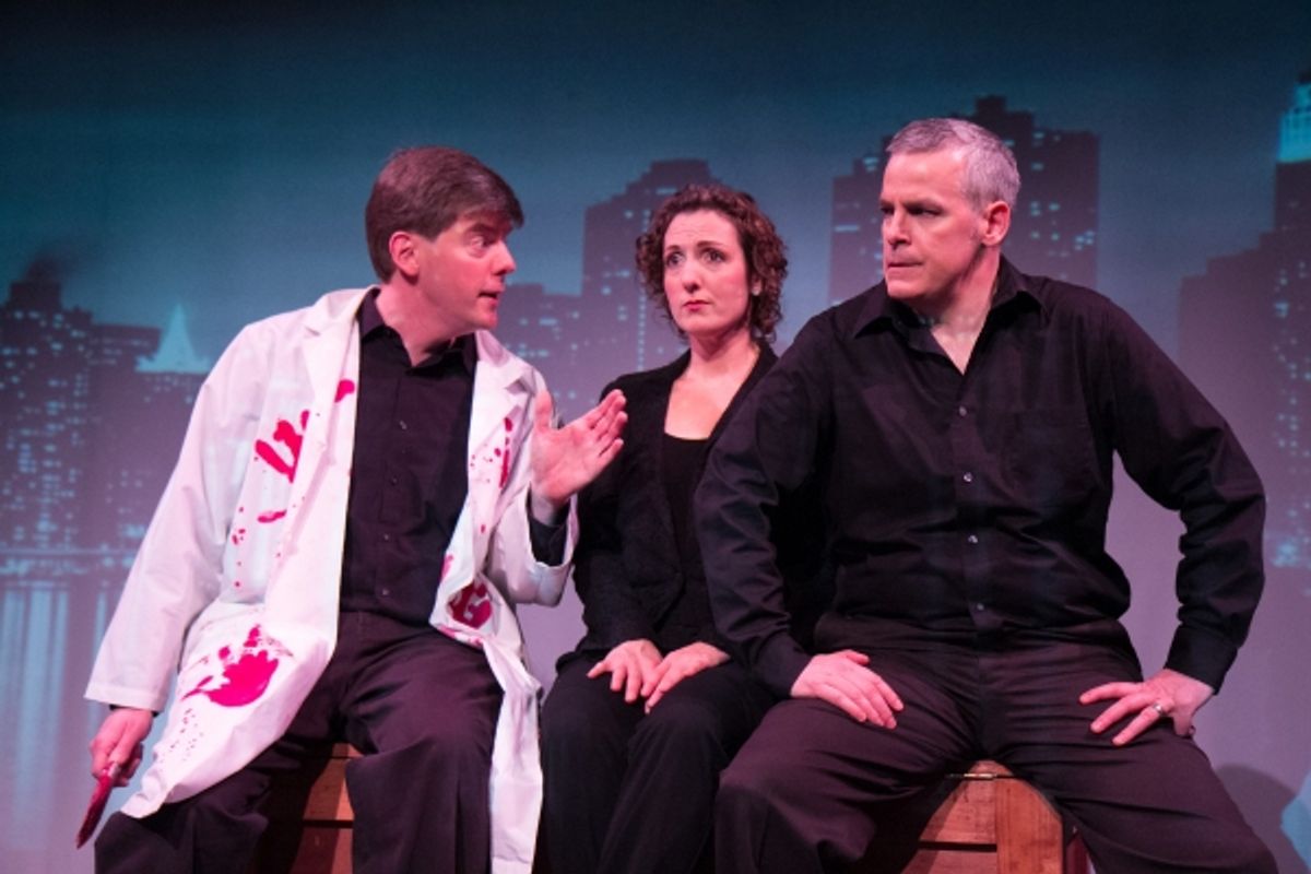 Jonathan Jacobson, Jessica Smith, and Tom Denihan in the vignette 'A Little Complex,' a parody in the style of Stephen Sondheim at 