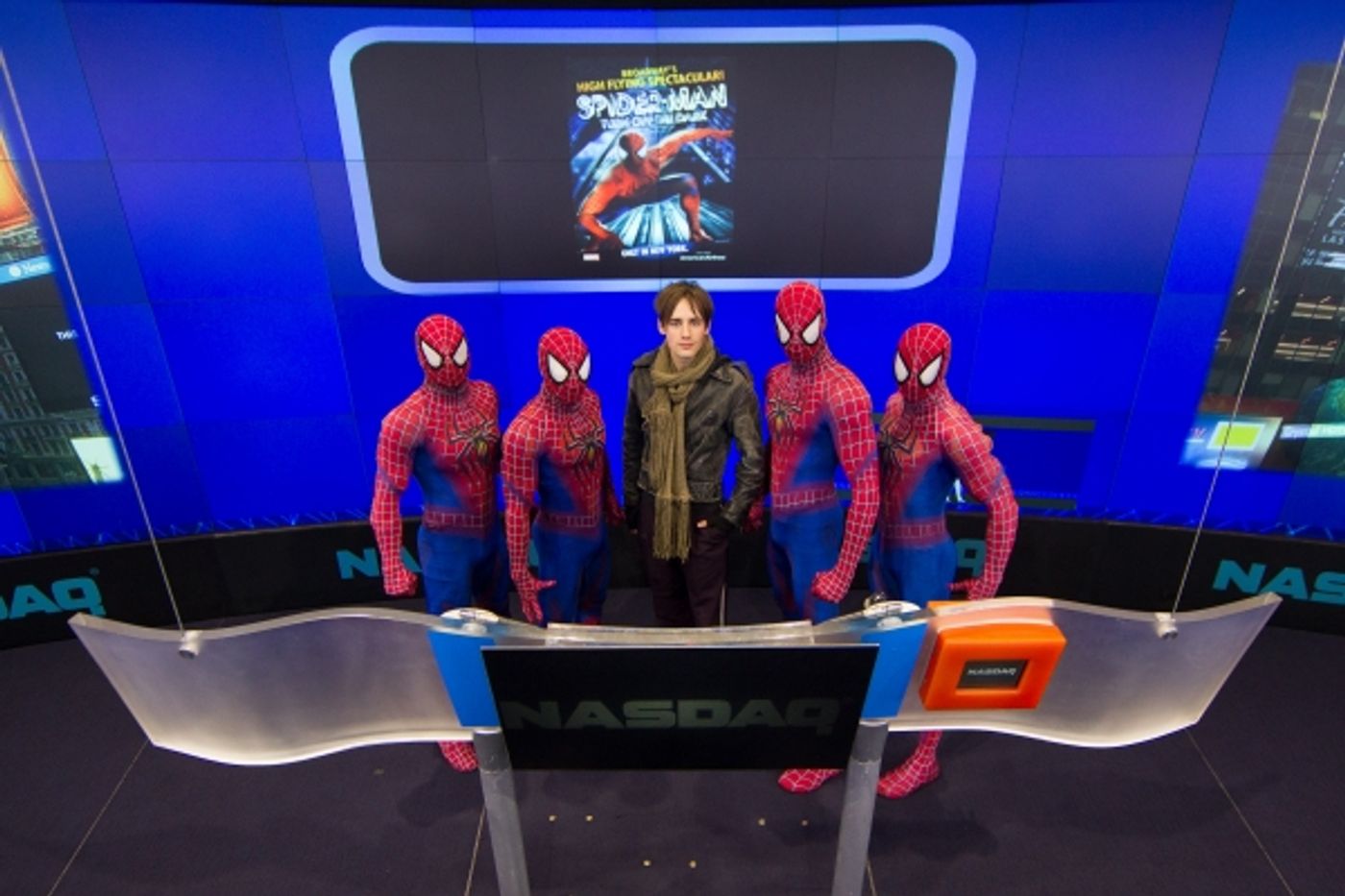 Photo Flash: Reeve Carney and SPIDER-MAN Cast Ring NASDAQ Bell!  Image