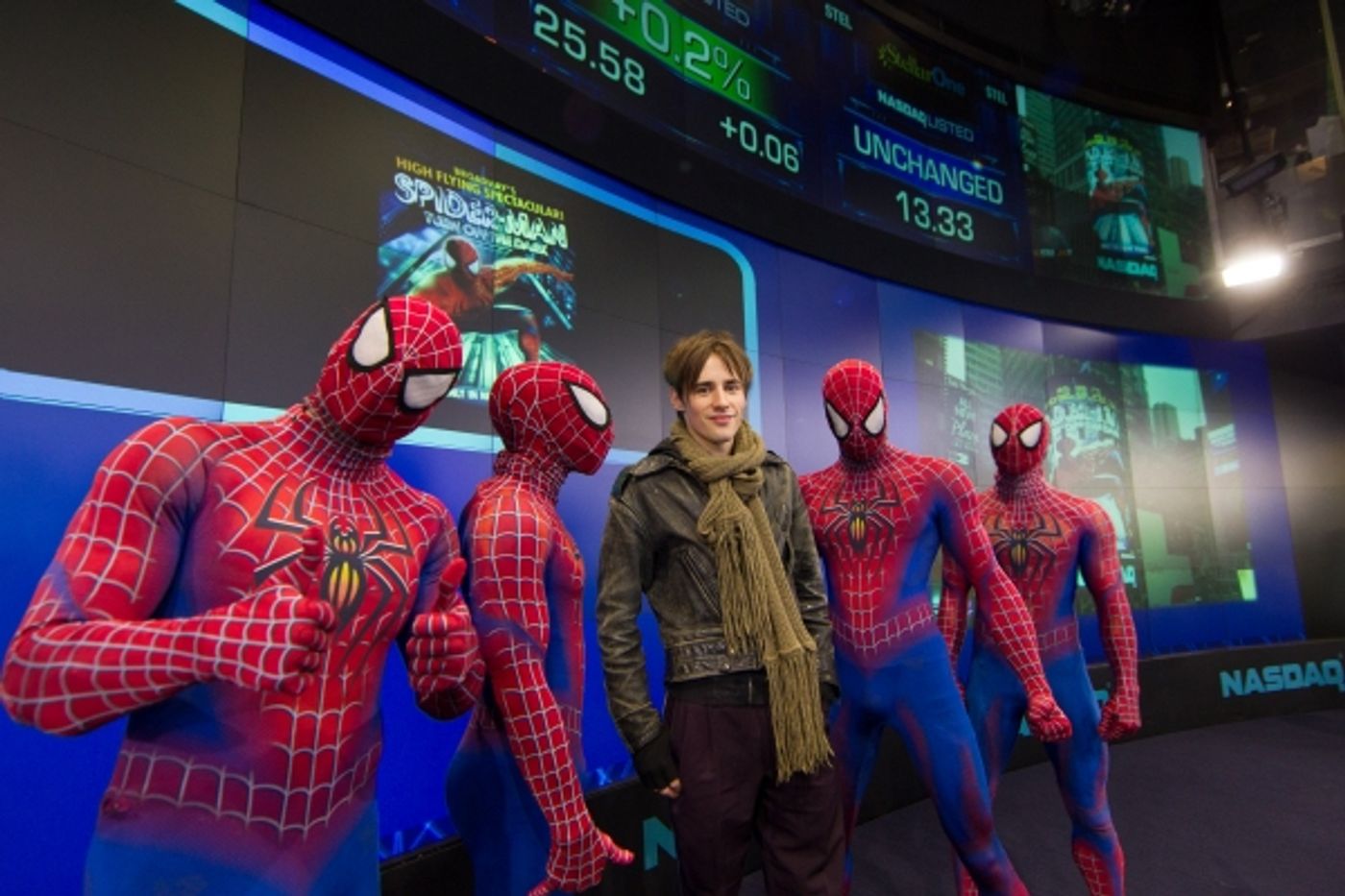 Photo Flash: Reeve Carney and SPIDER-MAN Cast Ring NASDAQ Bell!  Image