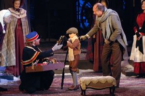Jonathan Visser as Train Vendor, Simon Nigam as Tiny Tim and Jeffrey Howell as Bob Cratchit @ BroadwayWorld Jonathan Visser as Train Vendor, Simon Nigam as Tiny Tim and Jeffrey Howell as Bob Cr Photo