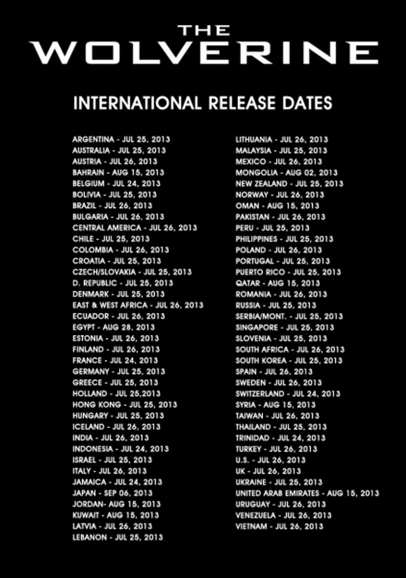 Photo Flash: THE WOLVERINE Reveals Worldwide Release Dates  Image