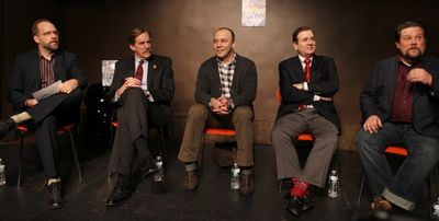 Author Robert Simonson, Actors' Equity Association President Nick Wyman, Danny Burste Photo