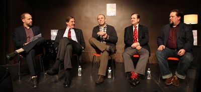 Author Robert Simonson, Actors' Equity Association President Nick Wyman, Danny Burste Photo