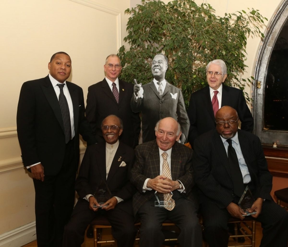 (front row) Jimmy Heath, George Wein, Stanley Crouch (back row) Wynton Marsalis, Michael Cogswell and Jerry Chazen at 