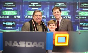Dan lauria, John Bolton & Johnny Rabe from 'A Christmas Story, The Musical' ringing the NASDAQ Stock Market Opening Bell at NASDAQ, Times Square in New York City on December 20, 2012 @ BroadwayWorld Dan lauria, John Bolton & Johnny Rabe from 'A Christmas Story, The Musical' ringing Photo