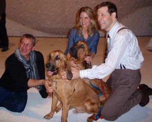 Adam Shankman, Kelli O'Hara and John Bolton with dogs Pete and Lily Photo