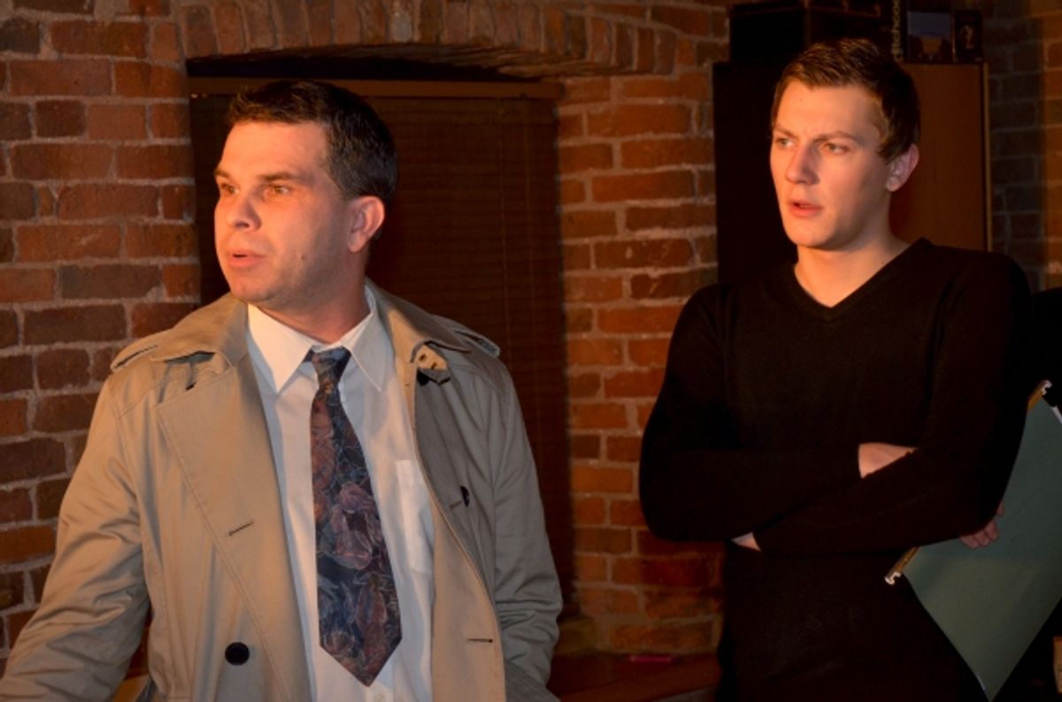 Mark Hill (Detective Thompson) and Richard Allen (Tony) in rehearsals for 'M' at 