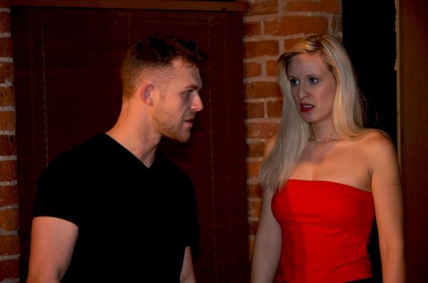 Rick Carter (Mark) and Adele Stanhope (M) in rehearsals for 'M' Photo