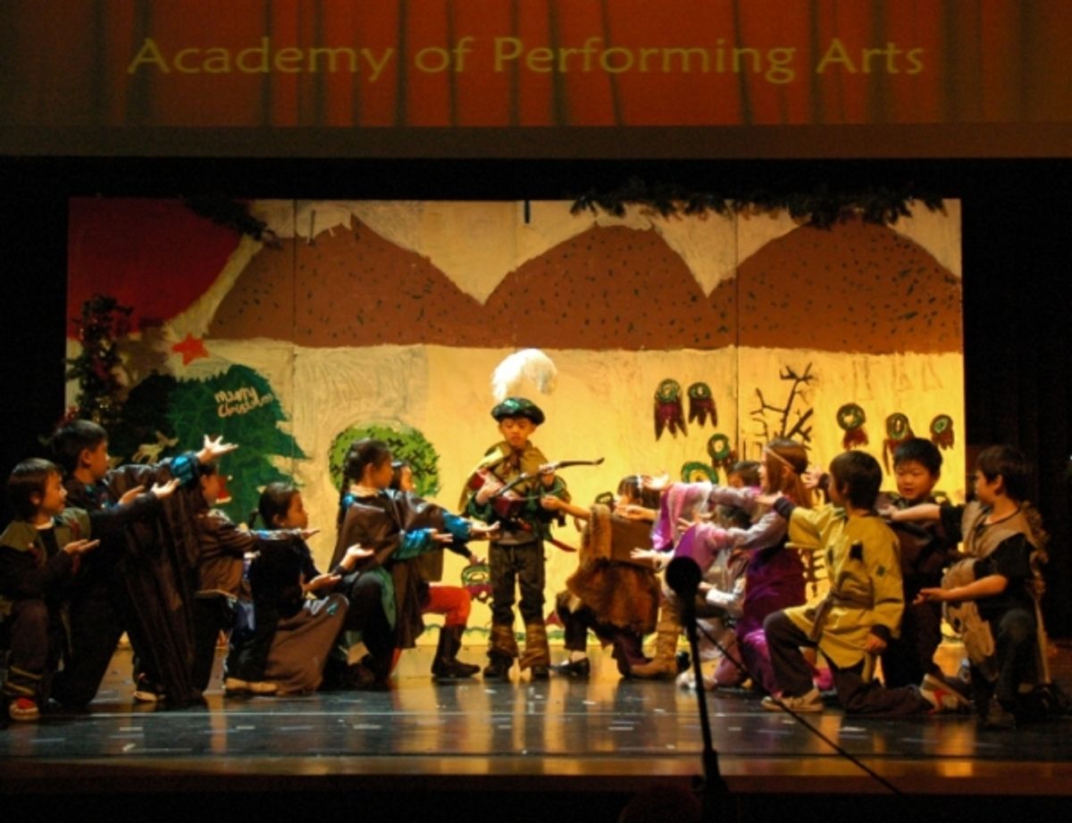 Anthony Gu, center, as Robin Hood with his Merry Men at 