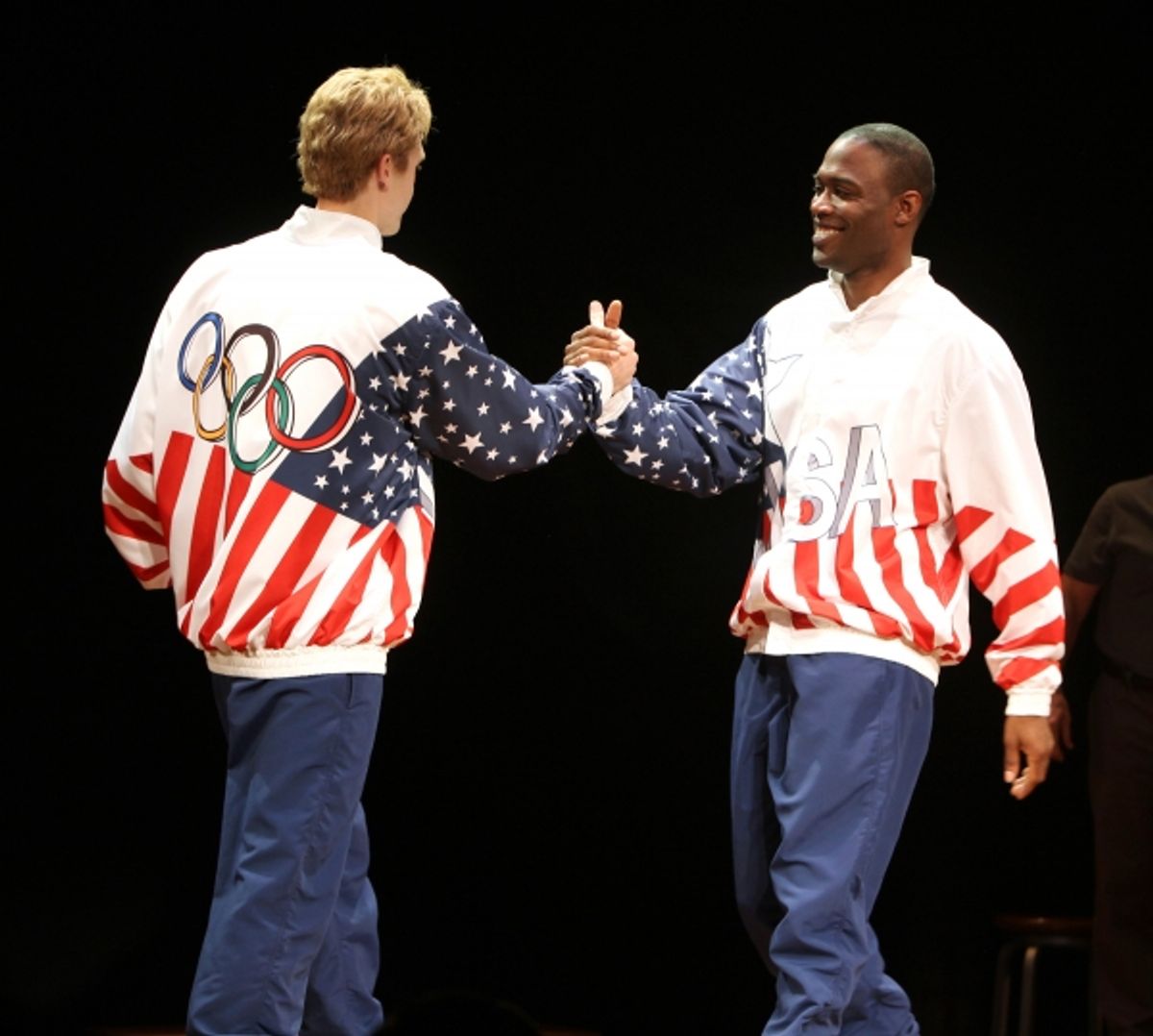 Tug Coker & Kevin Daniels during the Broadway Opening Night Performance Curtain Call for 'Magic / Bird' at the Longacre Theatre in New York City on April 11, 2012
 at 