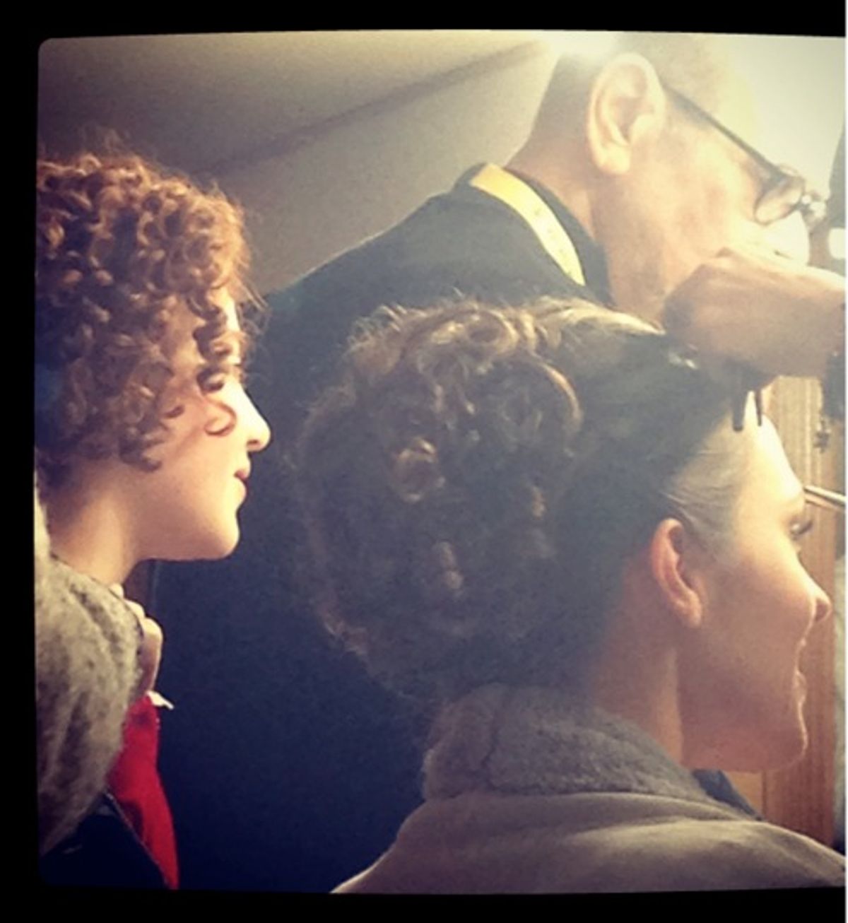 Two orphans getting ready for the Macy's Day Parade, Lilla Crawford and Laura Osnes at 