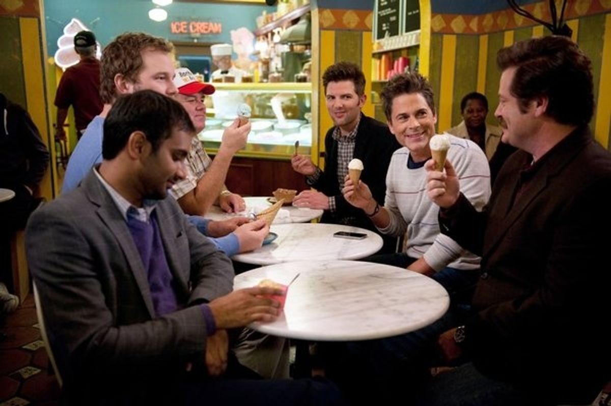 Aziz Ansari, Chris Pratt, Jim O'Heir, Adam Scott, Rob Lowe, Nick Offerman at 