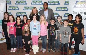 Kelly Ripa & Michael Strahan with Lilla Crawford and young cast members from 'Annie', Photo