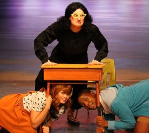 Viola Swamp (Katie Harrison) and her terrified students (Jessica Knapp and Chioke Coreathers) @ BroadwayWorld Viola Swamp (Katie Harrison) and her terrified students (Jessica Knapp and Chioke Cor Photo