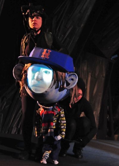 Caroline Tamas and Claire Moodey puppeting the Big Headed Toddler Photo
