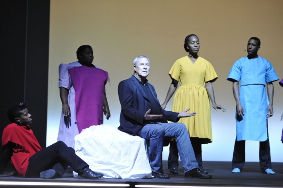 (l-r) Jennifer Nikki Kidwell, Josette Newsam-Marchak, Director Robert Wilson, Francesca Harper, and Cornelius Betha rehearsing a scene from the world premiere of Zinnias - The Life of Clementine Hunter, directed by Robert Wilson - On Wednesday, 1/16/13. P at 