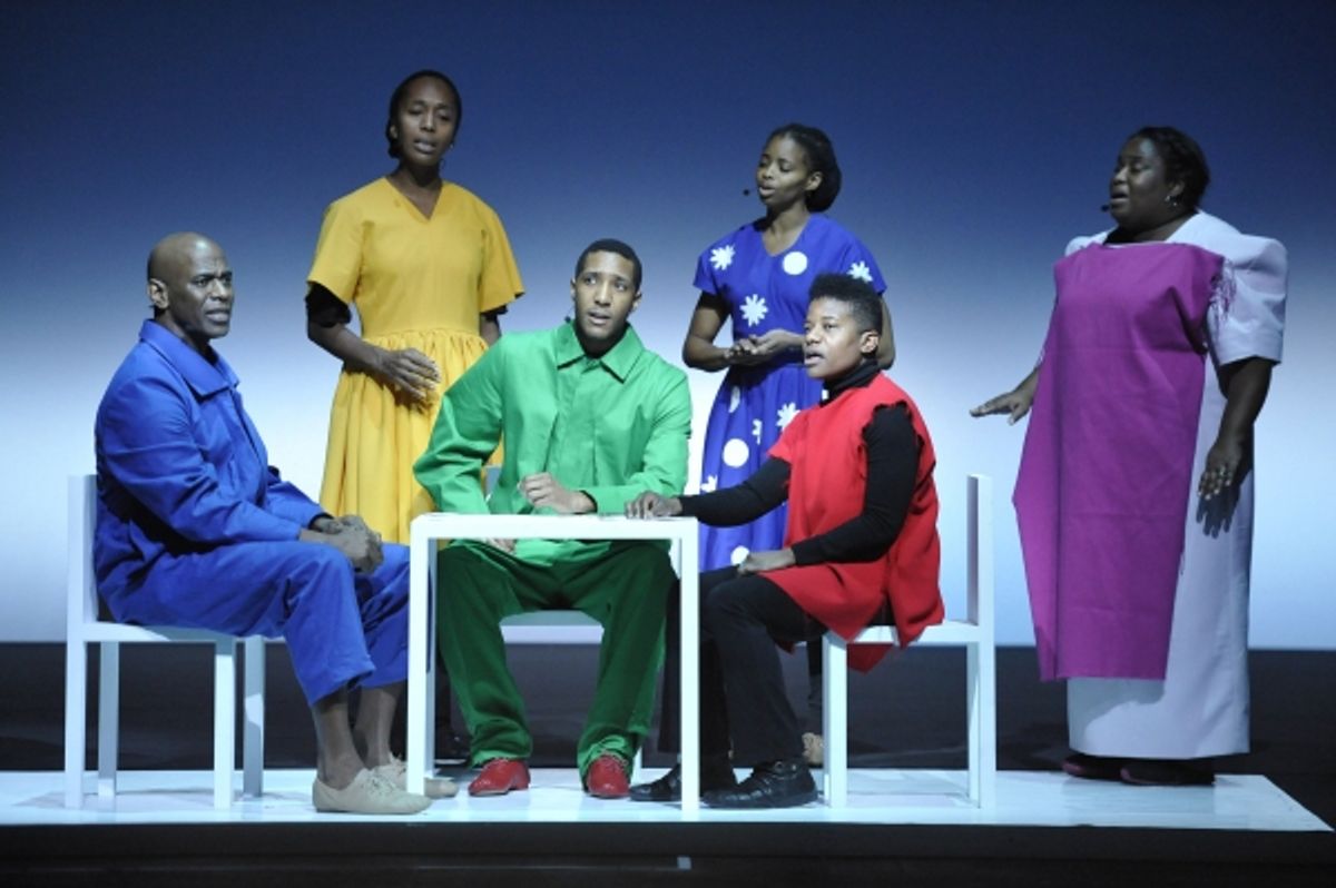 (l-r) Charles E. Wallace, Francesca Harper, Cornelius Betha, Carla Duren, Jennifer Nikki Kidwell, and Josette Newsam-Marchak rehearsing a scene from the world premiere of Zinnias - The Life of Clementine Hunter, directed by Robert Wilson - On Wednesday, 1 at 