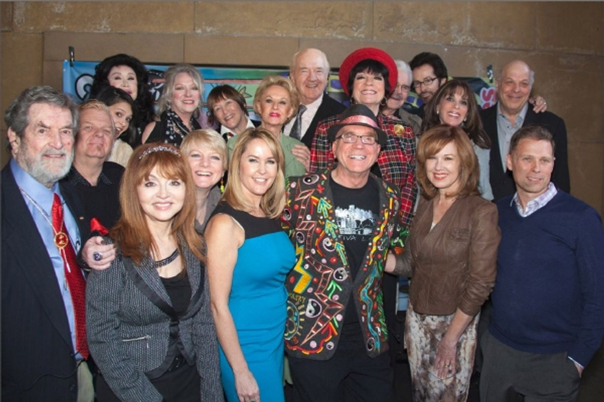 Red Line Tour personalities (lft to rt) Hugh O'Brian, Johnny Whitaker, Romi Dames, Babara Van Orden, Judy Tenuta, Veronica Cartwright, Alison Arngrim, Geri Jewell, Erin Murphy, Tippi Hedren, Richard Herd, Andre Miripolsky, JoAnne Worley, Jack Betts, Geor at 