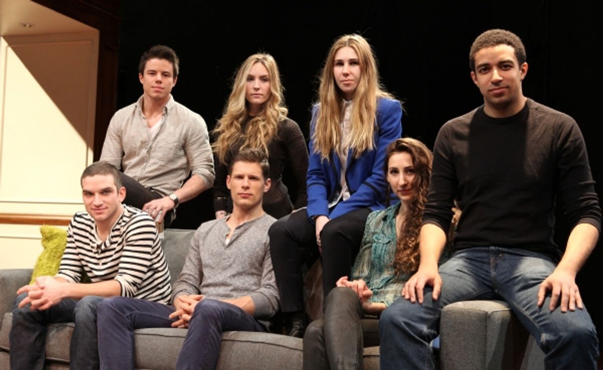 Evan Jonigkeit, David Hull, Aleque Reid, Matt Lauria, Zosia Mamet, Lauren Culpepper & Kobi Libii attending the on stage meet & greet for the company of MCC Theater's 'Really Really' at the Lucille Lortel Theatre in New York City on 1/25/2013 at 