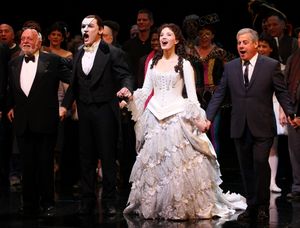 Hal Prince, Hugh Panaro, Sierra Boggess & Cameron Mackintosh during the 'Phantom of t Photo