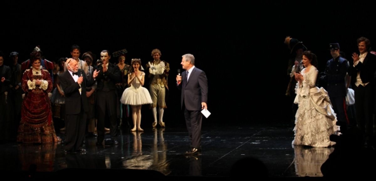 Hal Prince & Cameron Mackintosh with ensemble cast  at 