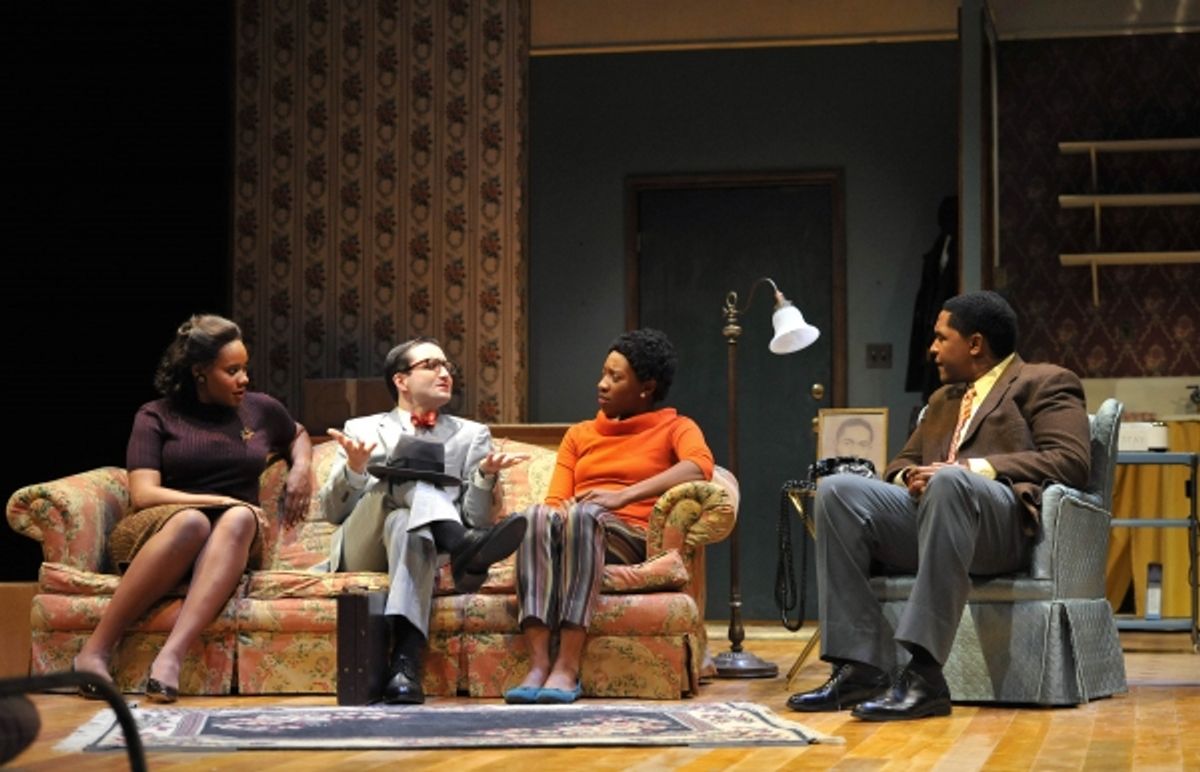DEE DEE BATTEAST as Ruth Younger, MATT GARNER as Karl Lindner, MIRIAM HYMAN as Beneatha Younger, and MIKAAL SULAIMAN as Walter Lee Younger. at 
