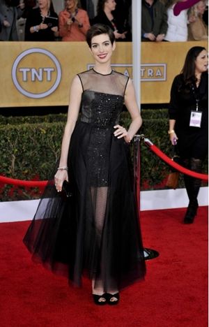 Anne Hathaway wearing Giambattista Valli (All Photos by Stewart Cook / Rex USA) Photo