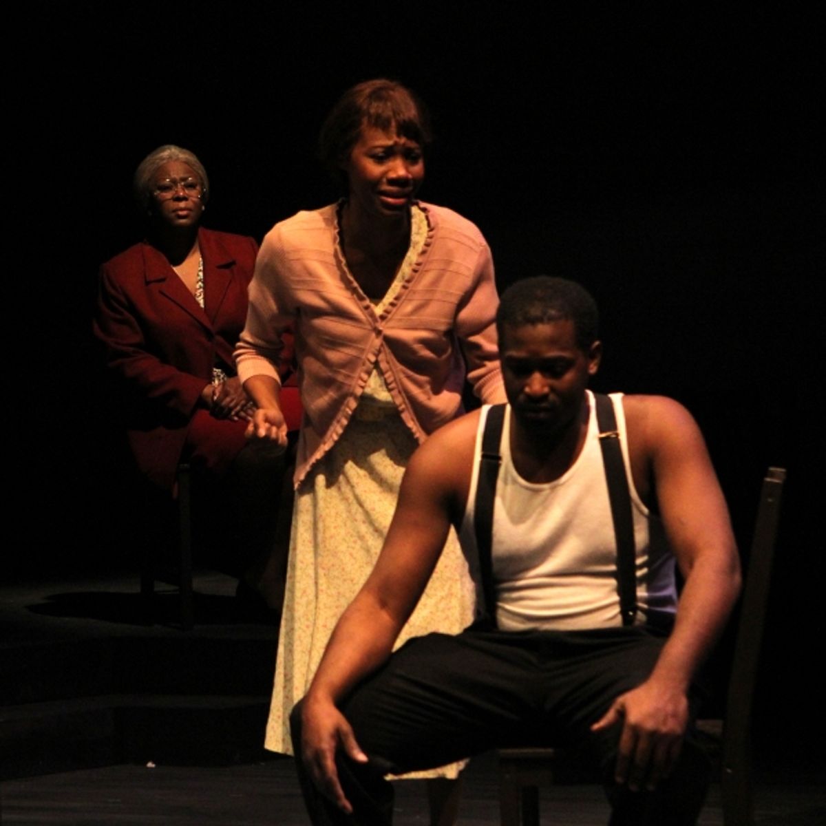 Nellie (played by ShÃ'Â¡ Cage) tries to explain her commitment to creating a union to her husband Clyde (played by Ron Collier) as Elder Nellie (played by Greta Oglesby) watches. at 